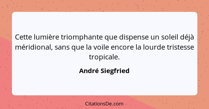 Cette lumière triomphante que dispense un soleil déjà méridional, sans que la voile encore la lourde tristesse tropicale.... - André Siegfried