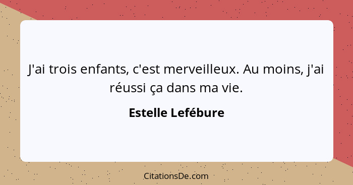 J'ai trois enfants, c'est merveilleux. Au moins, j'ai réussi ça dans ma vie.... - Estelle Lefébure