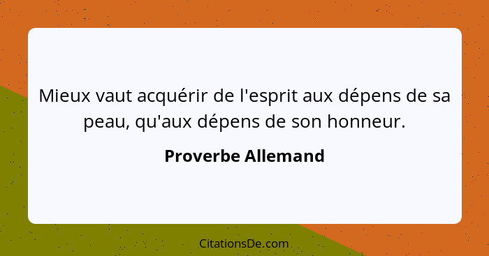 Mieux vaut acquérir de l'esprit aux dépens de sa peau, qu'aux dépens de son honneur.... - Proverbe Allemand
