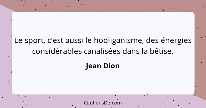 Le sport, c'est aussi le hooliganisme, des énergies considérables canalisées dans la bêtise.... - Jean Dion