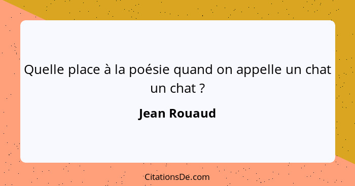 Quelle place à la poésie quand on appelle un chat un chat ?... - Jean Rouaud