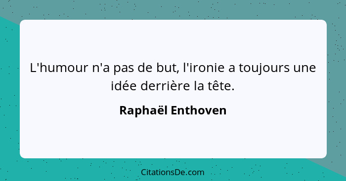 L'humour n'a pas de but, l'ironie a toujours une idée derrière la tête.... - Raphaël Enthoven