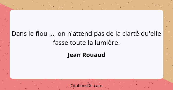 Dans le flou ..., on n'attend pas de la clarté qu'elle fasse toute la lumière.... - Jean Rouaud