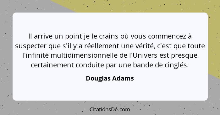 Il arrive un point je le crains où vous commencez à suspecter que s'il y a réellement une vérité, c'est que toute l'infinité multidime... - Douglas Adams