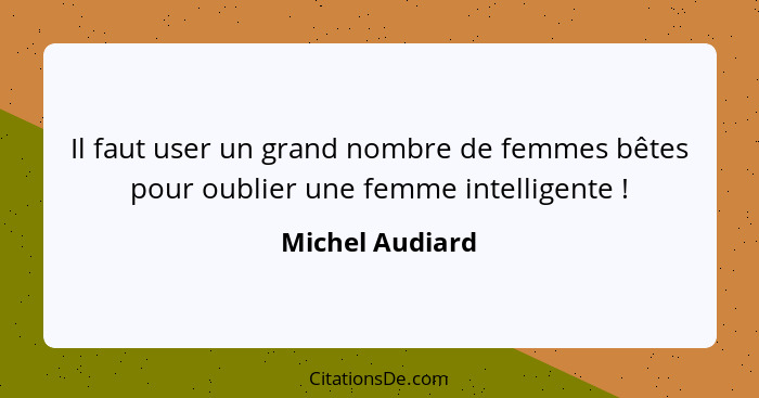 Il faut user un grand nombre de femmes bêtes pour oublier une femme intelligente !... - Michel Audiard