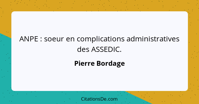 ANPE : soeur en complications administratives des ASSEDIC.... - Pierre Bordage