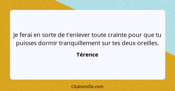 Je ferai en sorte de t'enlever toute crainte pour que tu puisses dormir tranquillement sur tes deux oreilles.... - Térence