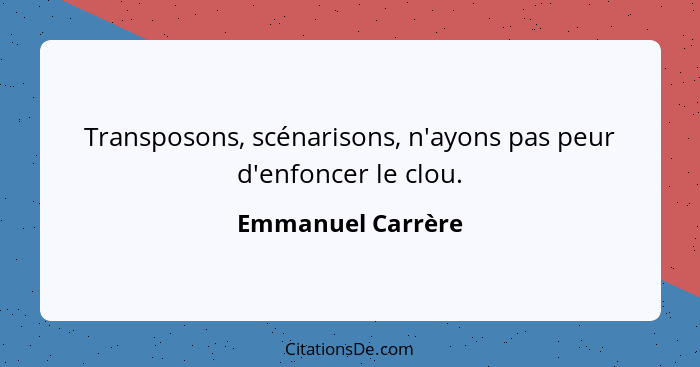 Transposons, scénarisons, n'ayons pas peur d'enfoncer le clou.... - Emmanuel Carrère