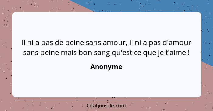 Il ni a pas de peine sans amour, il ni a pas d'amour sans peine mais bon sang qu'est ce que je t'aime !... - Anonyme