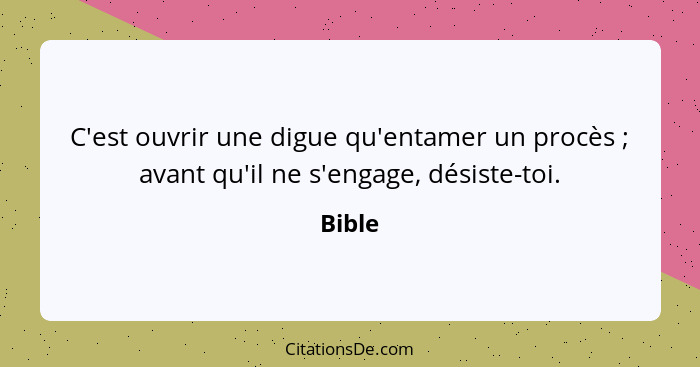 C'est ouvrir une digue qu'entamer un procès ; avant qu'il ne s'engage, désiste-toi.... - Bible