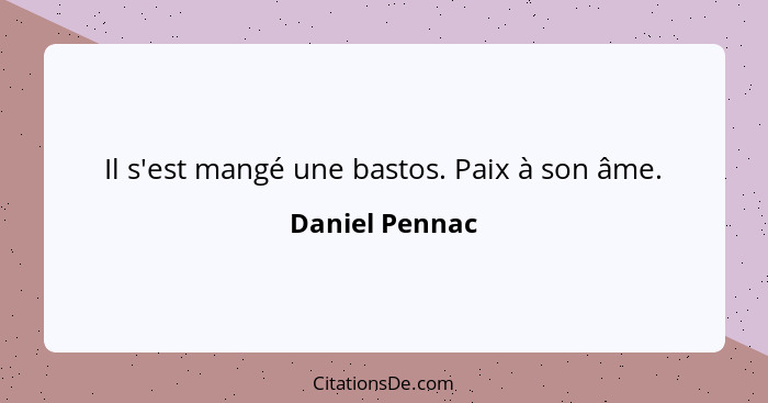 Il s'est mangé une bastos. Paix à son âme.... - Daniel Pennac