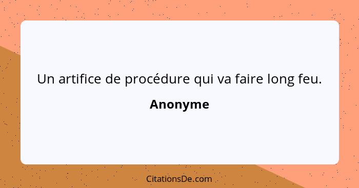 Un artifice de procédure qui va faire long feu.... - Anonyme