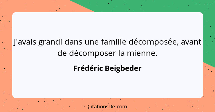 J'avais grandi dans une famille décomposée, avant de décomposer la mienne.... - Frédéric Beigbeder
