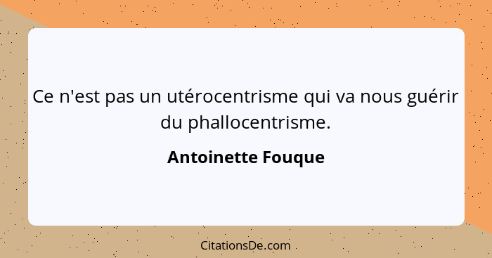 Ce n'est pas un utérocentrisme qui va nous guérir du phallocentrisme.... - Antoinette Fouque