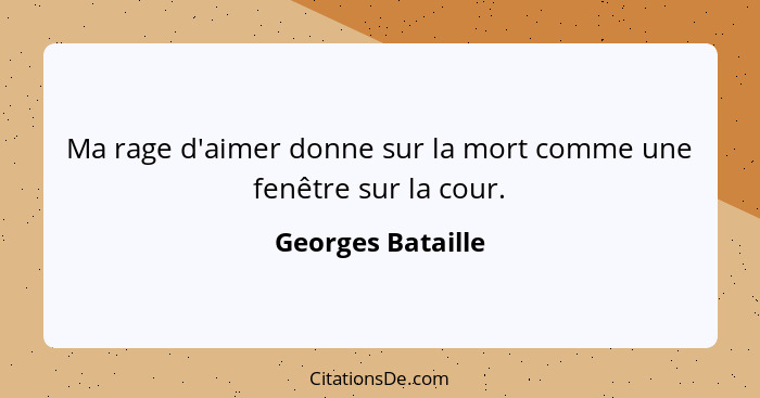 Ma rage d'aimer donne sur la mort comme une fenêtre sur la cour.... - Georges Bataille