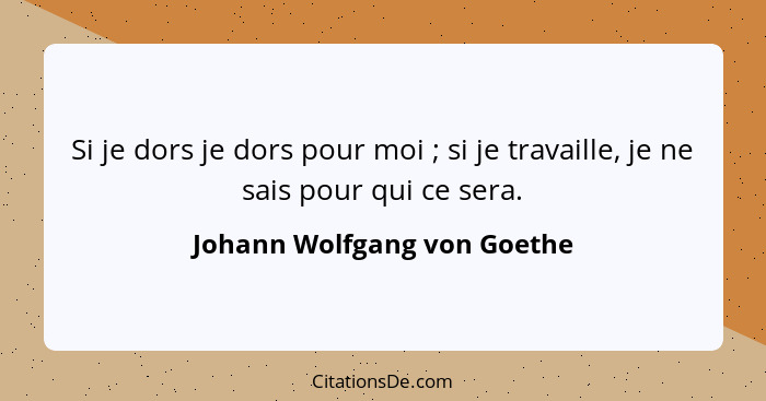 Si je dors je dors pour moi ; si je travaille, je ne sais pour qui ce sera.... - Johann Wolfgang von Goethe