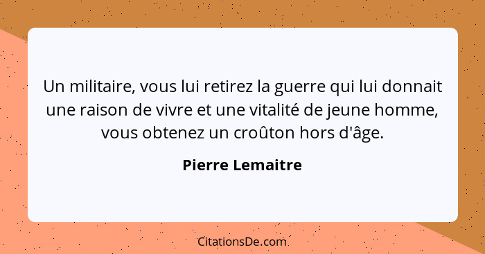 Un militaire, vous lui retirez la guerre qui lui donnait une raison de vivre et une vitalité de jeune homme, vous obtenez un croûton... - Pierre Lemaitre