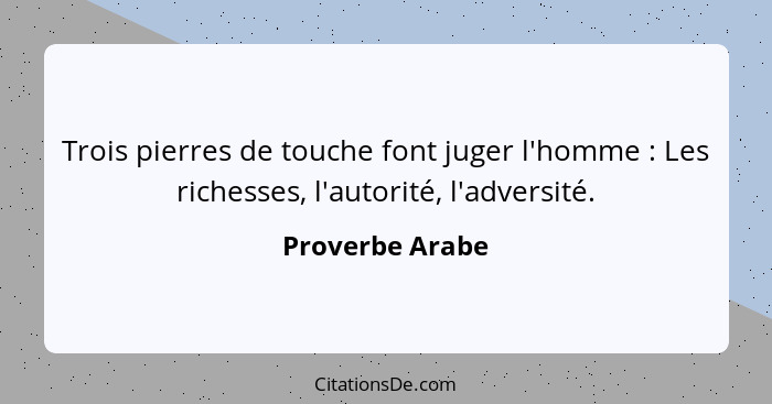 Trois pierres de touche font juger l'homme : Les richesses, l'autorité, l'adversité.... - Proverbe Arabe