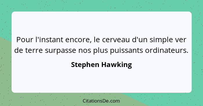 Pour l'instant encore, le cerveau d'un simple ver de terre surpasse nos plus puissants ordinateurs.... - Stephen Hawking