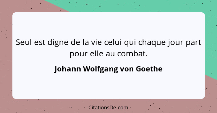 Seul est digne de la vie celui qui chaque jour part pour elle au combat.... - Johann Wolfgang von Goethe