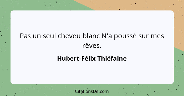 Pas un seul cheveu blanc N'a poussé sur mes rêves.... - Hubert-Félix Thiéfaine