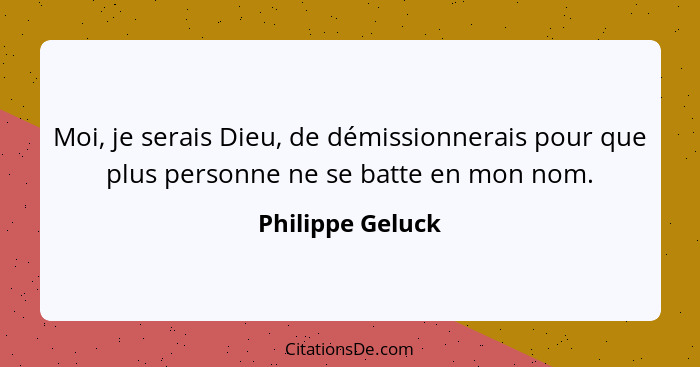 Moi, je serais Dieu, de démissionnerais pour que plus personne ne se batte en mon nom.... - Philippe Geluck