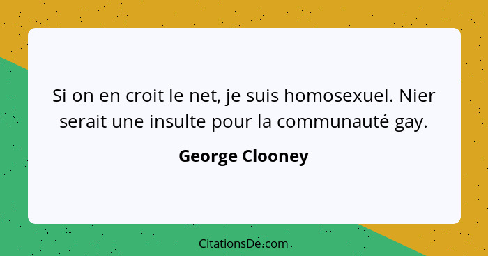 Si on en croit le net, je suis homosexuel. Nier serait une insulte pour la communauté gay.... - George Clooney