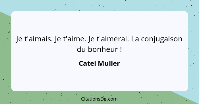 Je t'aimais. Je t'aime. Je t'aimerai. La conjugaison du bonheur !... - Catel Muller