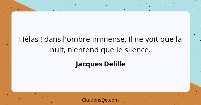 Hélas ! dans l'ombre immense, Il ne voit que la nuit, n'entend que le silence.... - Jacques Delille