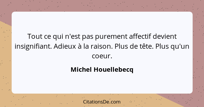 Tout ce qui n'est pas purement affectif devient insignifiant. Adieux à la raison. Plus de tête. Plus qu'un coeur.... - Michel Houellebecq