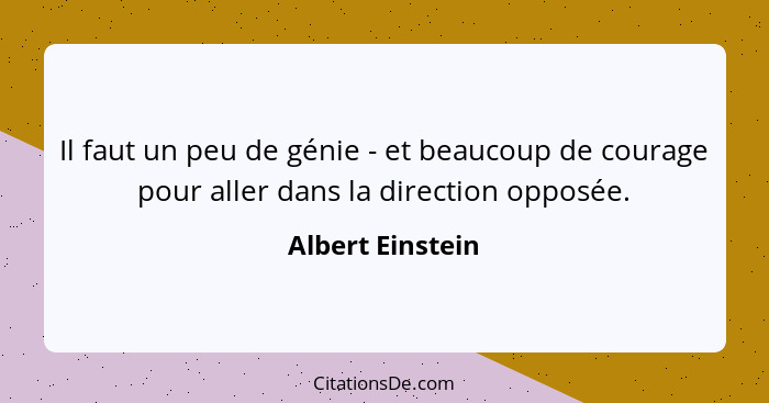 Il faut un peu de génie - et beaucoup de courage pour aller dans la direction opposée.... - Albert Einstein