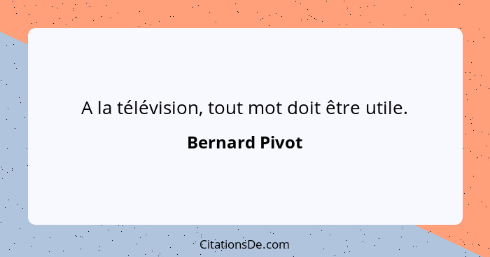 A la télévision, tout mot doit être utile.... - Bernard Pivot