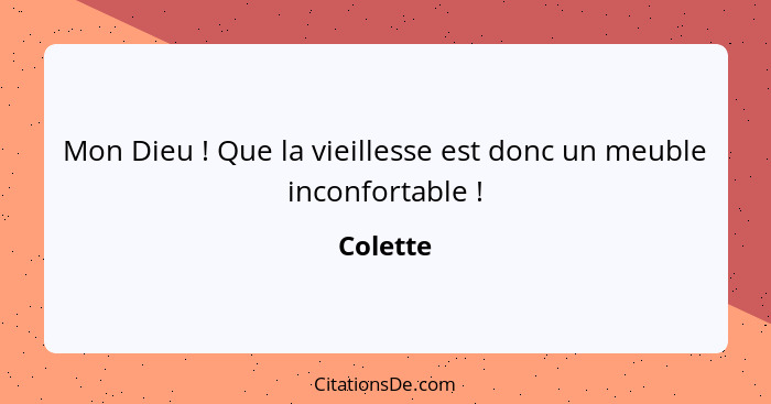 Mon Dieu ! Que la vieillesse est donc un meuble inconfortable !... - Colette