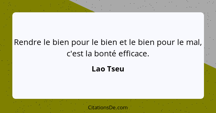 Rendre le bien pour le bien et le bien pour le mal, c'est la bonté efficace.... - Lao Tseu