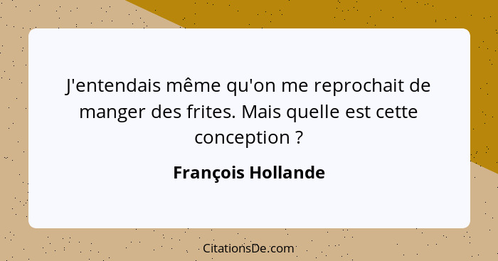 J'entendais même qu'on me reprochait de manger des frites. Mais quelle est cette conception ?... - François Hollande