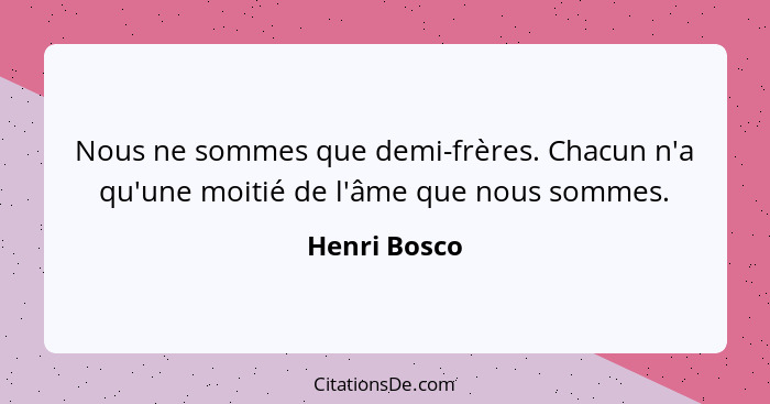 Nous ne sommes que demi-frères. Chacun n'a qu'une moitié de l'âme que nous sommes.... - Henri Bosco