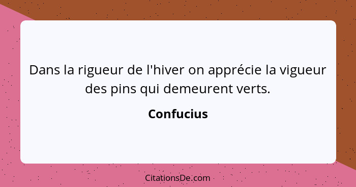 Dans la rigueur de l'hiver on apprécie la vigueur des pins qui demeurent verts.... - Confucius