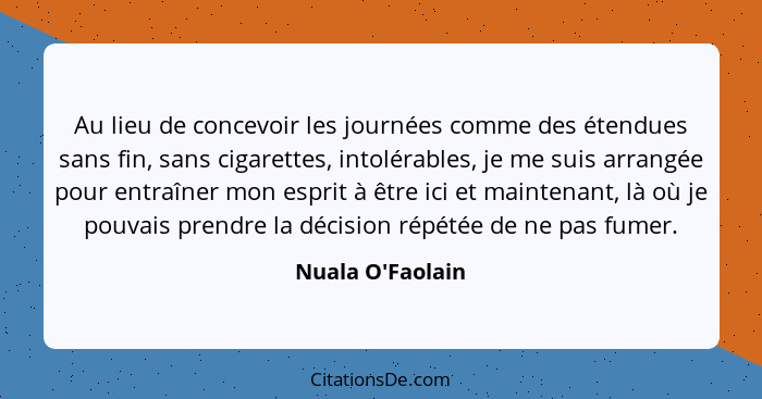 Au lieu de concevoir les journées comme des étendues sans fin, sans cigarettes, intolérables, je me suis arrangée pour entraîner... - Nuala O'Faolain