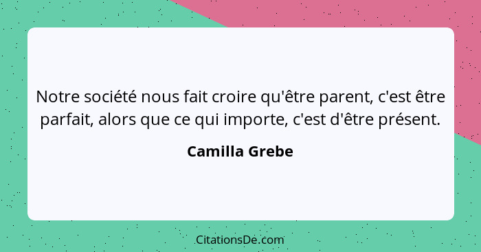 Notre société nous fait croire qu'être parent, c'est être parfait, alors que ce qui importe, c'est d'être présent.... - Camilla Grebe