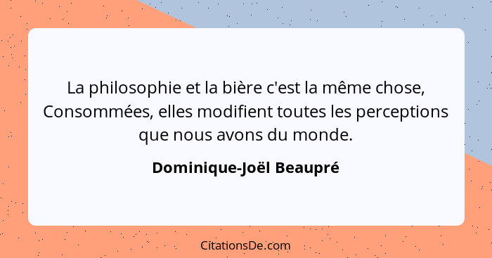 La philosophie et la bière c'est la même chose, Consommées, elles modifient toutes les perceptions que nous avons du monde.... - Dominique-Joël Beaupré