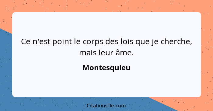 Ce n'est point le corps des lois que je cherche, mais leur âme.... - Montesquieu