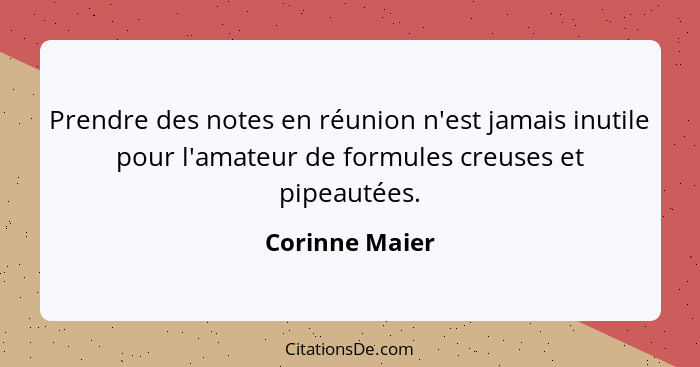 Prendre des notes en réunion n'est jamais inutile pour l'amateur de formules creuses et pipeautées.... - Corinne Maier