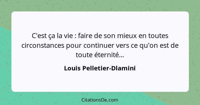 C'est ça la vie : faire de son mieux en toutes circonstances pour continuer vers ce qu'on est de toute éternité...... - Louis Pelletier-Dlamini