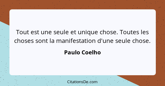 Tout est une seule et unique chose. Toutes les choses sont la manifestation d'une seule chose.... - Paulo Coelho