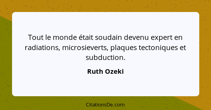 Tout le monde était soudain devenu expert en radiations, microsieverts, plaques tectoniques et subduction.... - Ruth Ozeki