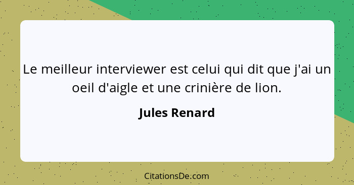 Le meilleur interviewer est celui qui dit que j'ai un oeil d'aigle et une crinière de lion.... - Jules Renard