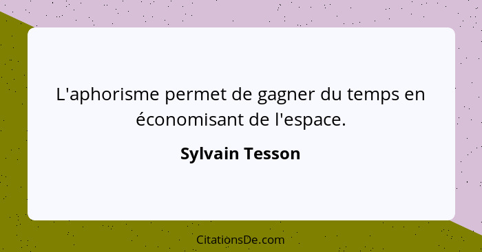 L'aphorisme permet de gagner du temps en économisant de l'espace.... - Sylvain Tesson