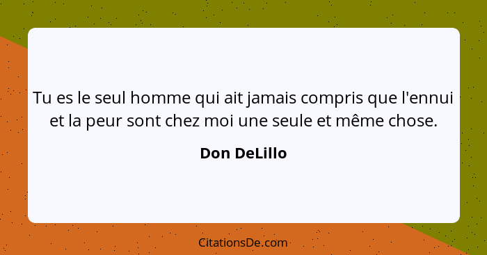 Tu es le seul homme qui ait jamais compris que l'ennui et la peur sont chez moi une seule et même chose.... - Don DeLillo