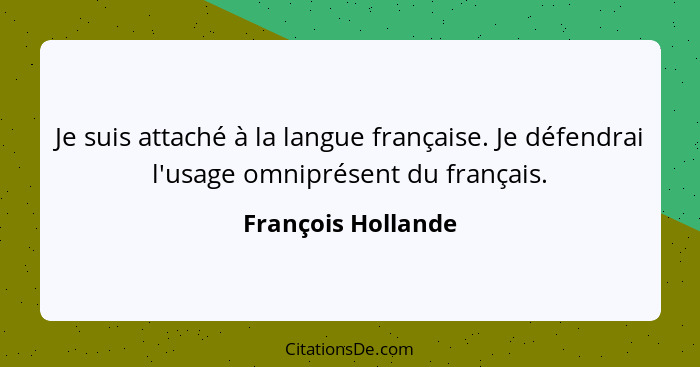 Je suis attaché à la langue française. Je défendrai l'usage omniprésent du français.... - François Hollande