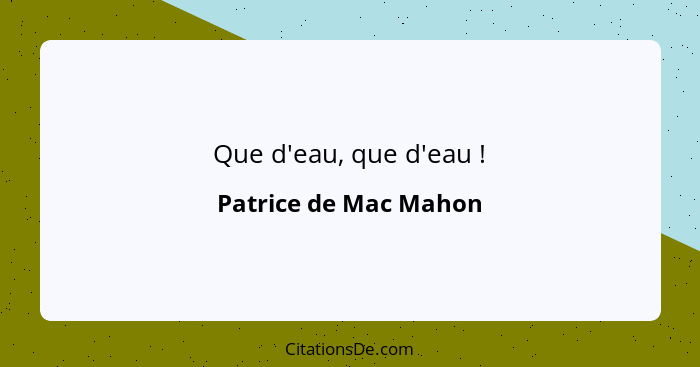 Que d'eau, que d'eau !... - Patrice de Mac Mahon